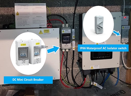 Interruptores aisladores de CA Aswich EAS50/N y disyuntores de CC aplicados en un sistema fotovoltaico solar en tejados en Inglaterra, 2022